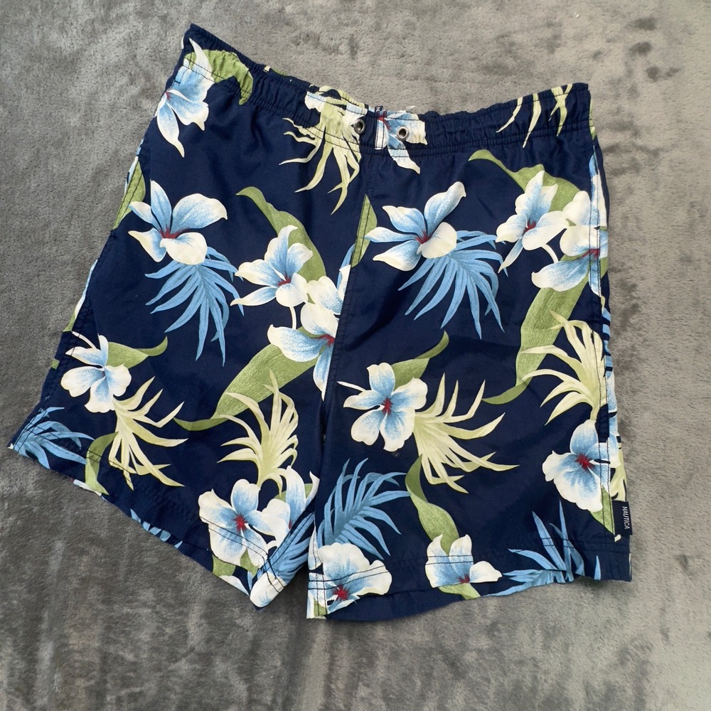 Nautica Navy Blue Floral Swim Trunks